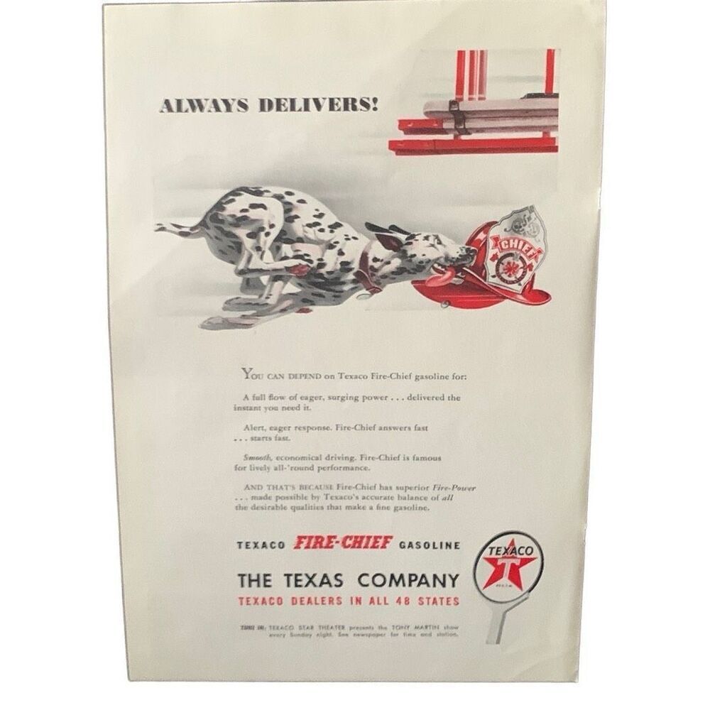 Vintage 1947 Texaco Fire Chief Always Delivers Ad Advertisement
